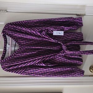 LIZ CLAIBORNE BRAND WOMEN'S PLUS PURPLE & BLUE LONG SLEEVES BELTED TOP SIZE 3X